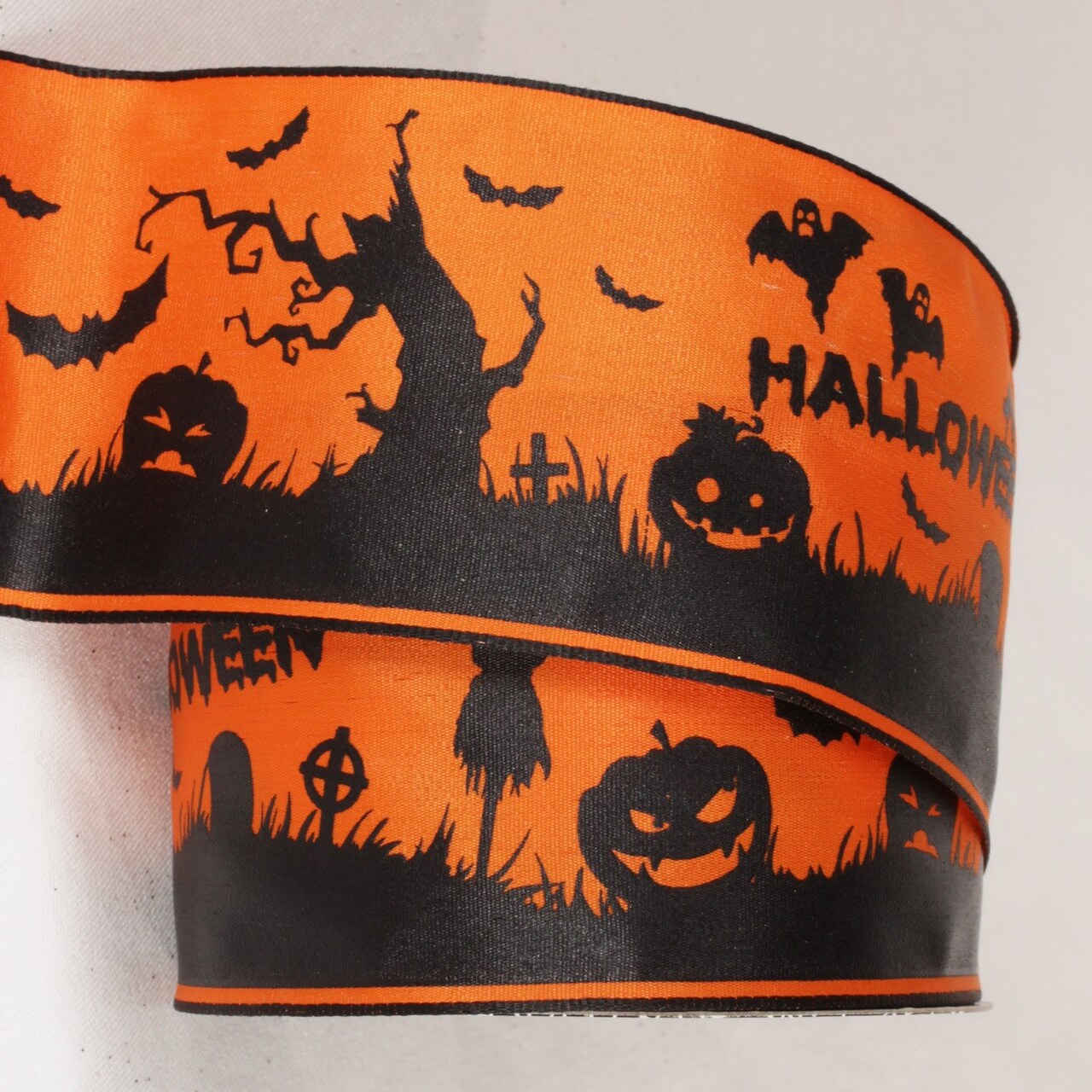 The Ribbon People Black and Orange Halloween Print Wired Craft Ribbon 2.5" x 40 Yards